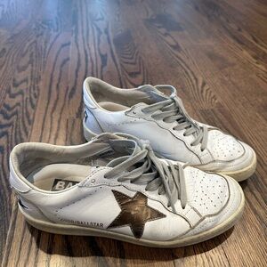 Golden Goose Ball Star Sneaker, White with Metallic Star, Size 37